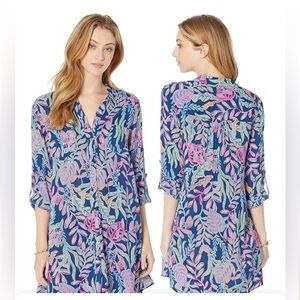 Lilly Pulitzer Natalie Shirtdress CoverUp You've Been Spotted Oyster Bay Navy M